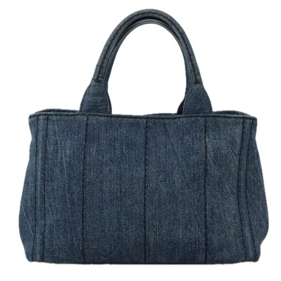 PRADA Canapa PM Hand Bag Denim Blue Gold Auth - Picture 3 of 15